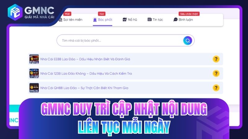 GMNC duy trì cập nhật nội dung liên tục mỗi ngày